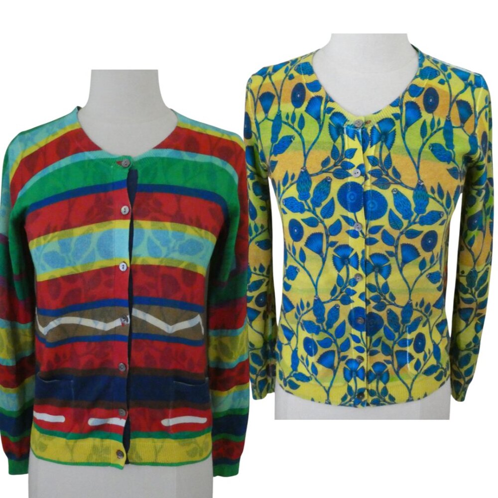 IN BED WITH YOU reversible cotton Cardigan sweater XS colorful